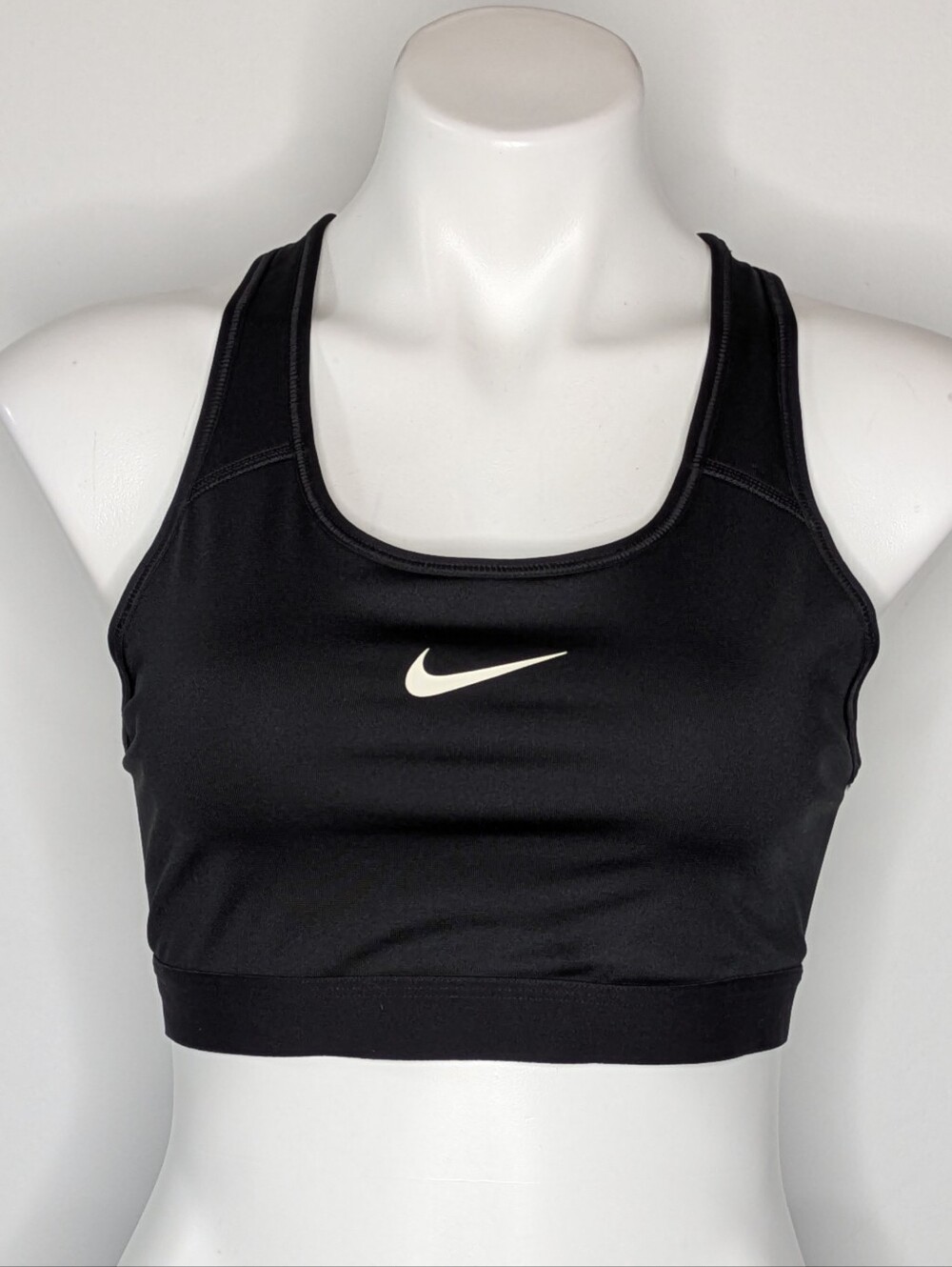Nike Black White Logo Scoop Neck Racer Back Sports Bra L